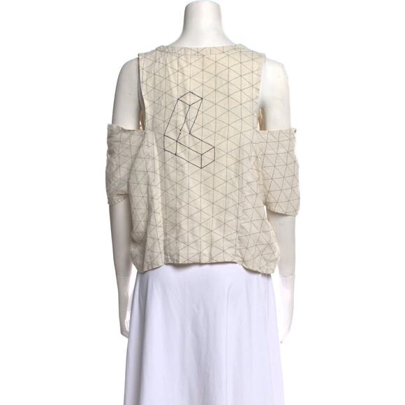 Carla Fernandez Printed V-Neck Cold Shoulder Crop Top Sz M - Picture 2 of 7